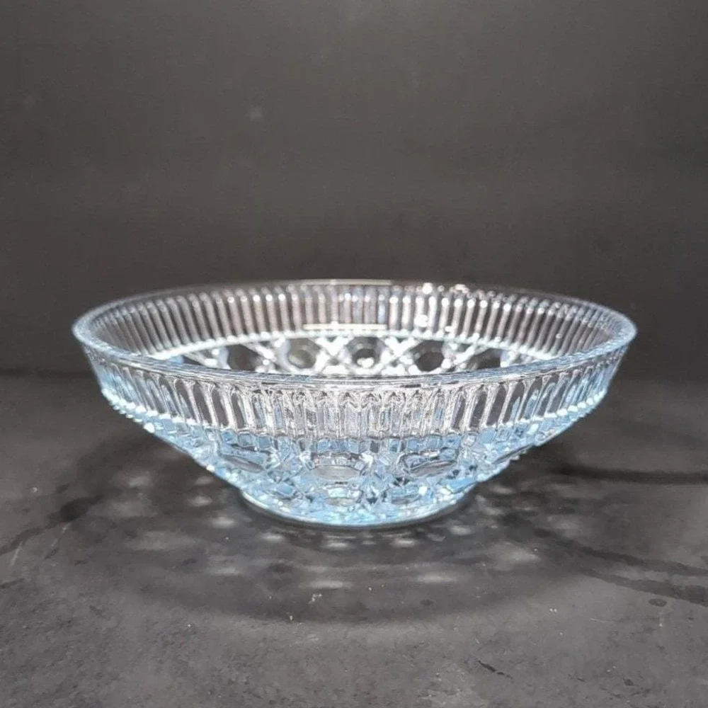 Federal Glass Buttons & Cane Blue Candy‎ Dish, Vintage Starburst Centerpiece